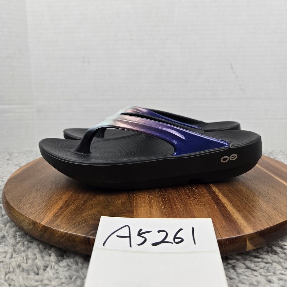 Oofos Womens 6 Oolala Luxe Calypso Black Multicolor Flip Flop Recovery Sandal